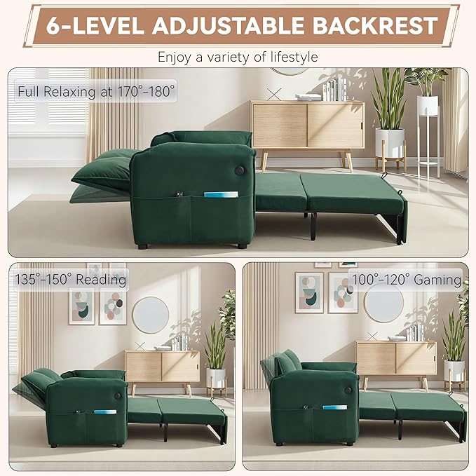 63" Convertible Sleeper Loveseat Sofa Bed, Pull Out Couch Bed