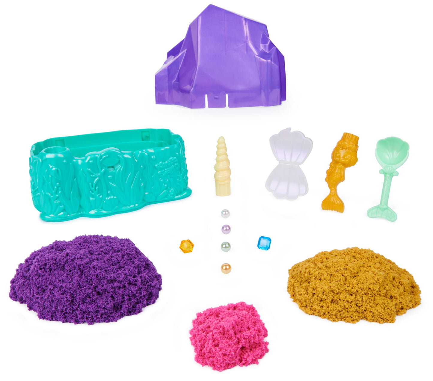 Kinetic Sand, Mermaid Crystal Playset, 481g of Play Sand, Gold Shimmer Sand, Storage and Tools, Sensory Toys for Kids Aged 3 and up