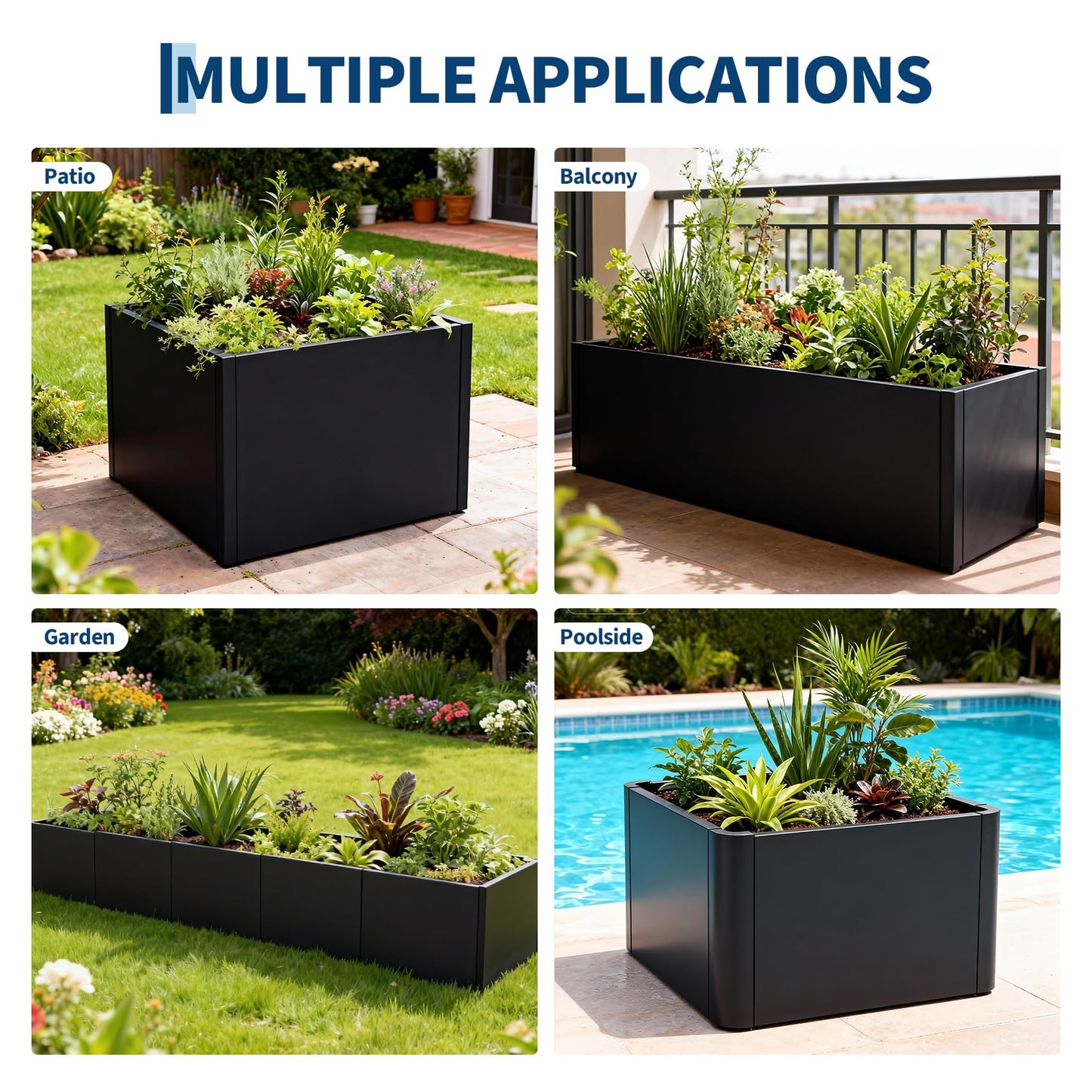 Outdoor Metal Planter Box,51" x 18" x 12" Large Rectangular Metal Planter Box,Heavy Duty Steel Raised Garden Bed with Drainage Holes, Snap-on Assembly, Outdoor Planter for Patio, Balcony, Garden