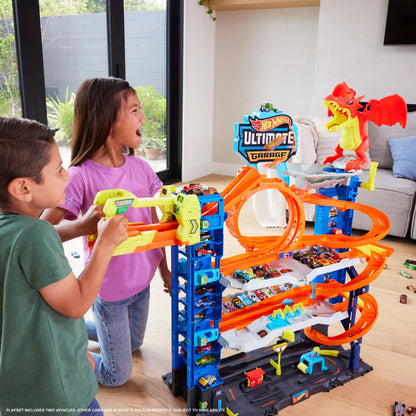 Hot Wheels Let's Race Netflix - City Ultimate Garage Playset with 2 Die-Cast Cars, Toy Storage for 50+ 1:64 Scale Cars, 4 Levels of Track Play, Defeat the Dragon, HKX48