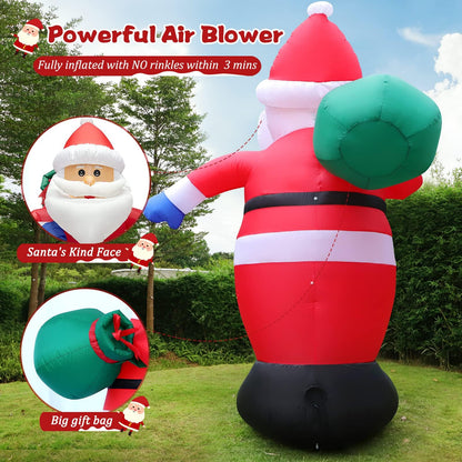 12 Feet Giant Christmas Inflatables Santa Claus Outdoor Decorations, Blow Up Huge Santa Claus with Gift Bag, Built-in Bright LED Lights, Xmas Santa Outside Decor for Holiday Party Yard Garden Lawn