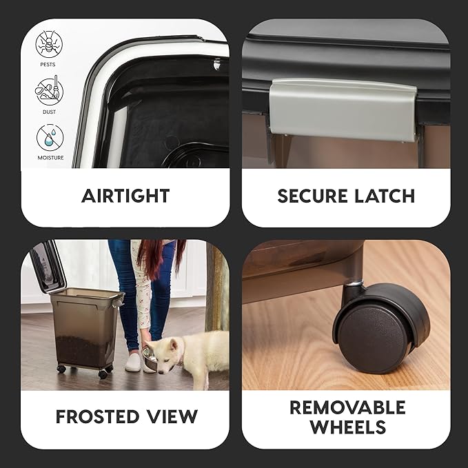 IRIS USA Airtight Dog Food Storage Container, WeatherPro, Removable Wheels