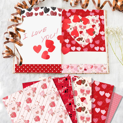 Valentine's Day Scrapbook Paper Pad Pink Red Love Heart Patterned Paper 12×12，24 Sheets Scrapbook CardStock Papers Pad for Holiday Cardmaking DIY Origami Decorative Craft Papers.