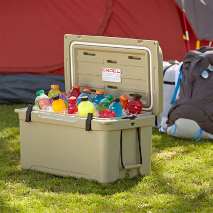 Engel Coolers ENG65 Cooler | 70 Can High Performance Durable Seamless Rotationally Molded Ice Box for Camping, Hunting, and Fishing - Tan