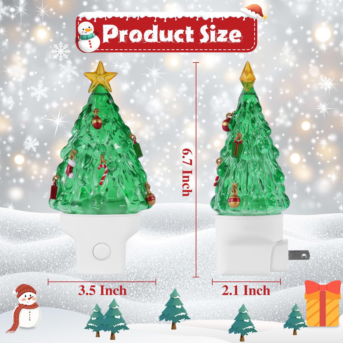 Christmas Night Lights Plug into Wall Glitter Christmas Tree Nightlights with USB/Outlet Options, Xmas Night Lights Decorative for Bedroom Living Room Kitchen Nursery Holiday Decorations Gifts (Tree)