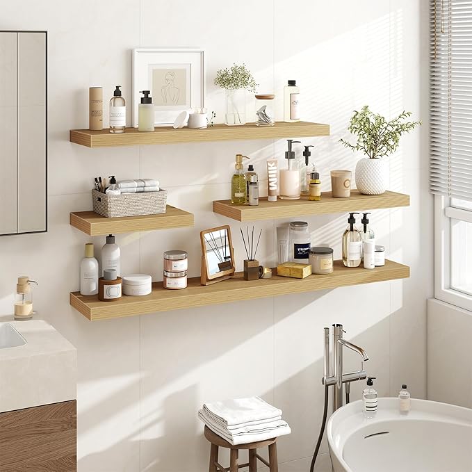 Acovy 55 Inch Floating Shelves, 3D Textured Wood Grain, Wooden Shelves