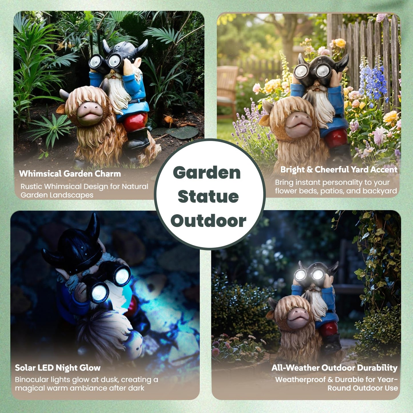 Joint Honglin Solar Garden Statues Resin Gnome Sitting on Highland Cow Outdoor Telescope Gnome Decorations Yard Ornament for Patio Lawn Balcony, Unique Housewarming Birthday Gifts for Mom Dad