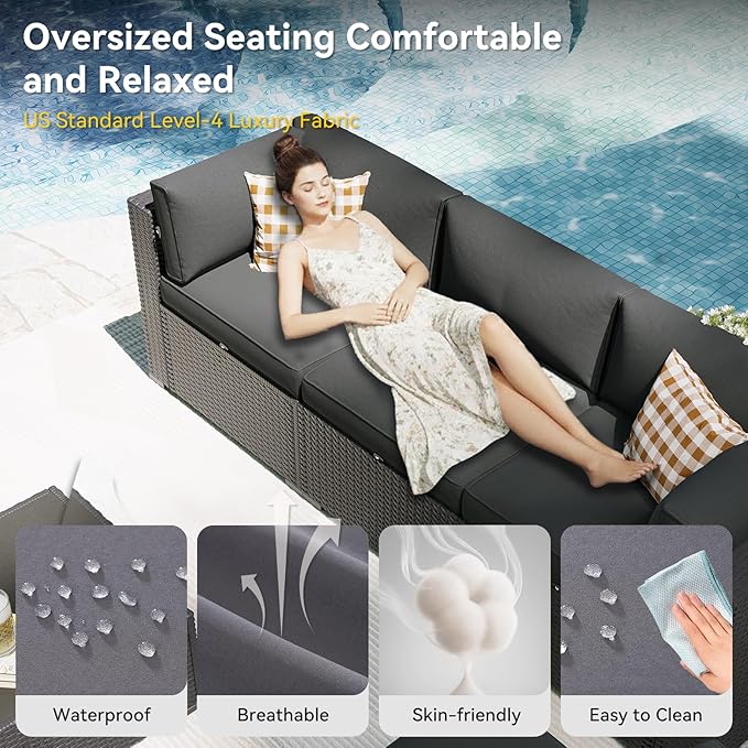 Aoxun Patio Furniture Set, 11 Piece Outdoor Sectional Sofas