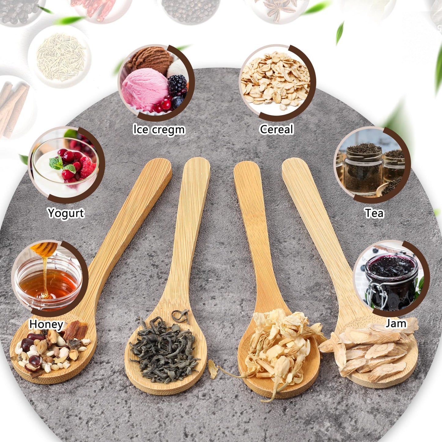 100Pcs Small Wooden Spoons Mini Tiny Wood Spoons Bulk for Tea Coffee Sugar Ice Cream Salt Spices Honey Jars Home Kitchen 5 Inch