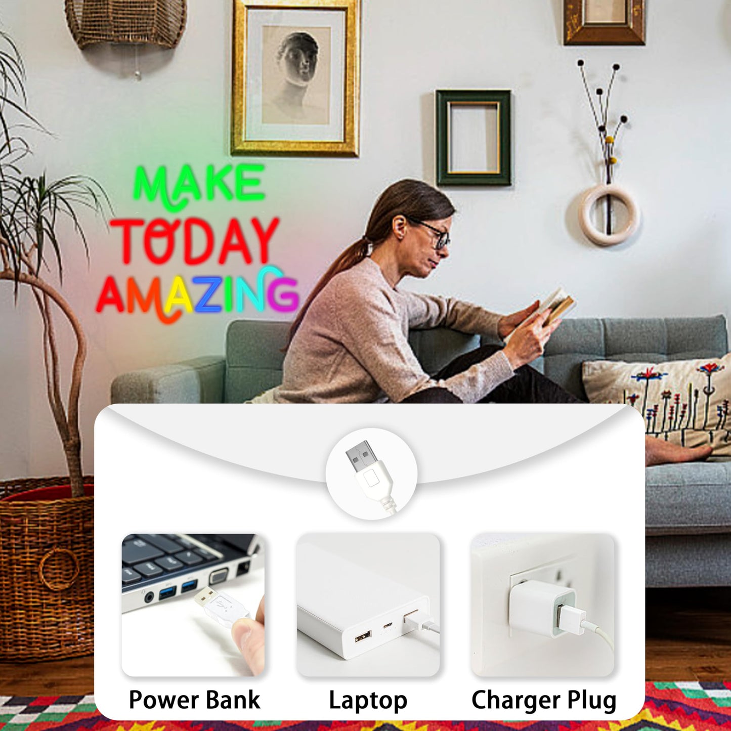 AEHEMNGZ Make Today Amazing Neon Sign for Wall Decor USB Dimmable Inspiring Amazing Led Neon Light Affirmation Positive Neon Light Sign for Classroom Bedroom Office Gym Yoga Decor