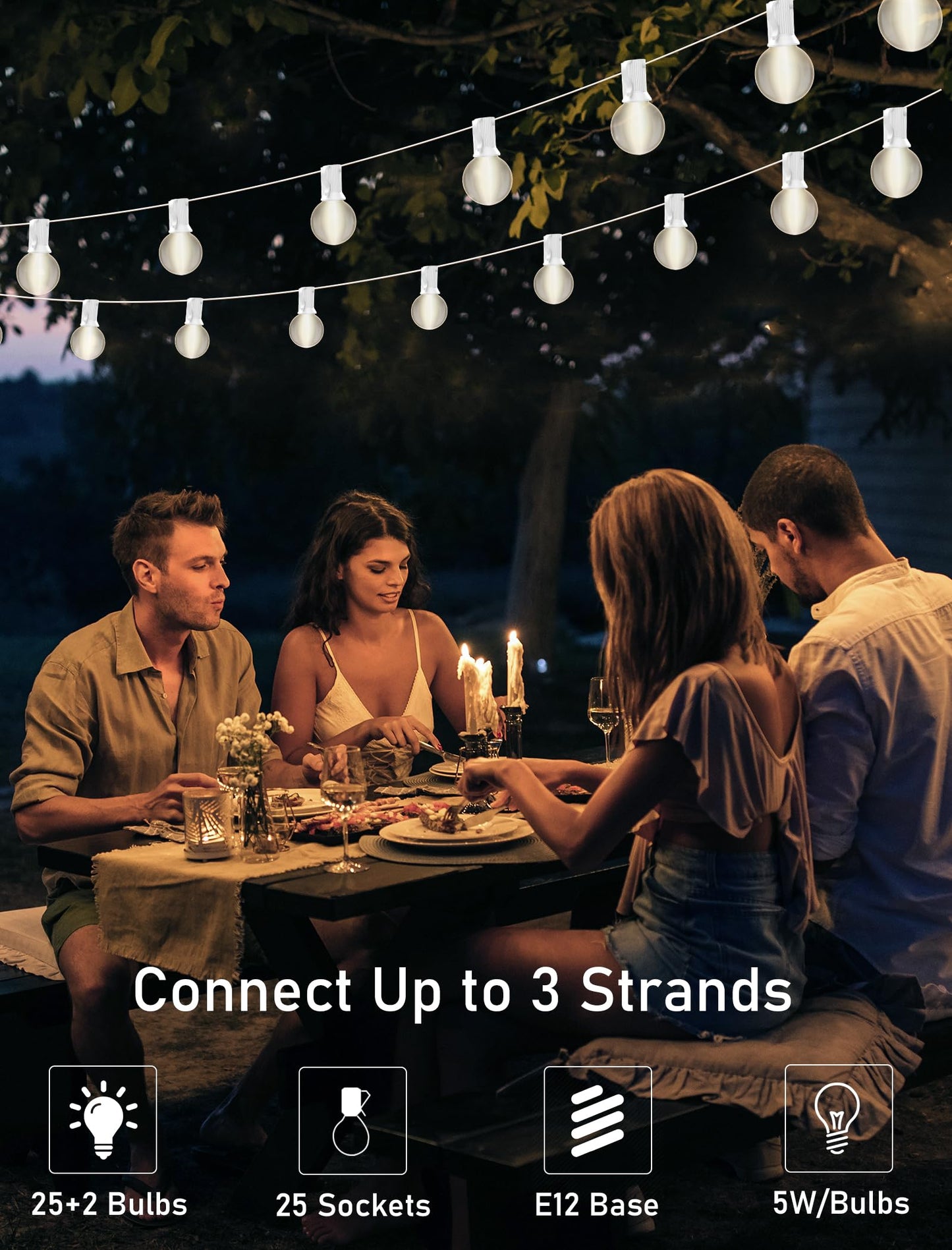 Romasaty 25FT Frosted White Lights G40 Globe Outdoor String Lights Patio Lights with 25 Frosted White Globe Bulbs - White Wire