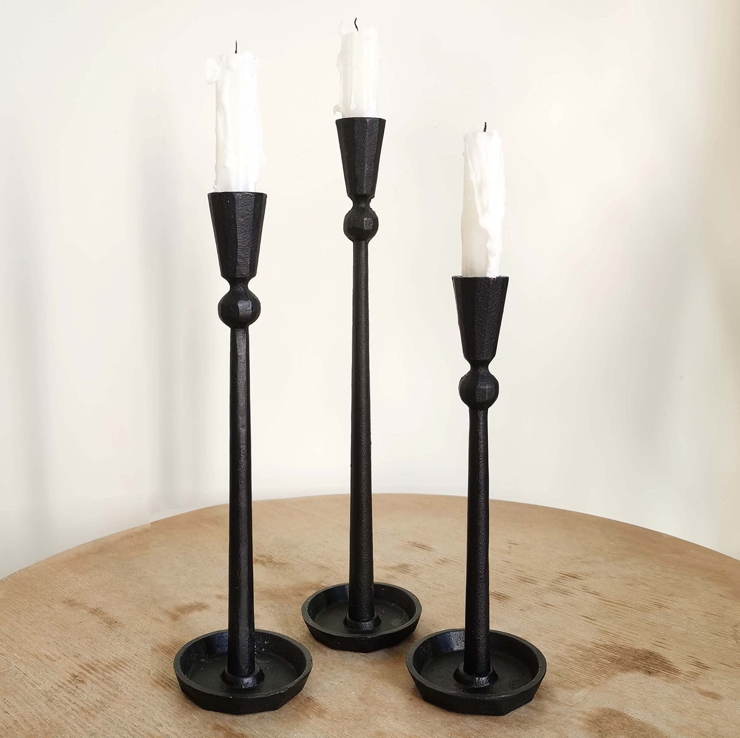 Iron Taper Candle Holder Set 3 - Decorative Candle Stand - Candlestick Holder for Wedding, Dinning, Party (Black)…