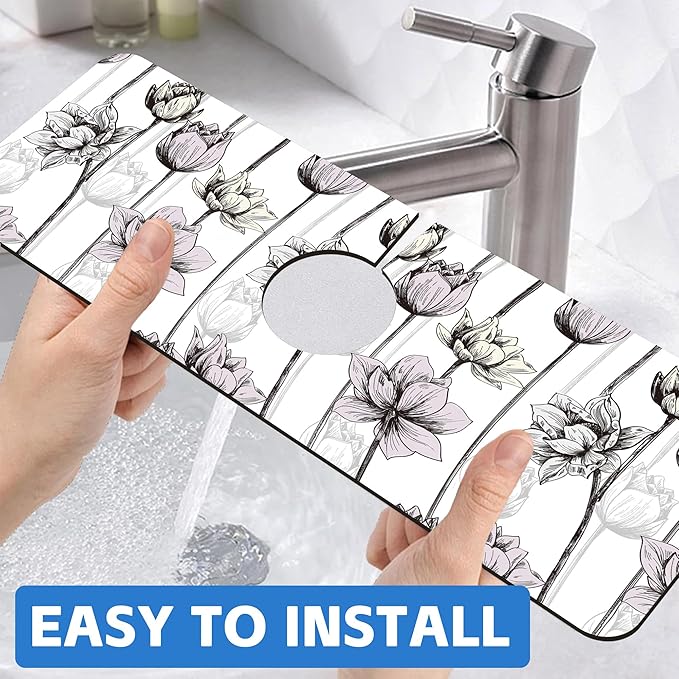 Water Lily Flower Kitchen Sink Splash Guard Mat Absorbent Fast Drying Mat