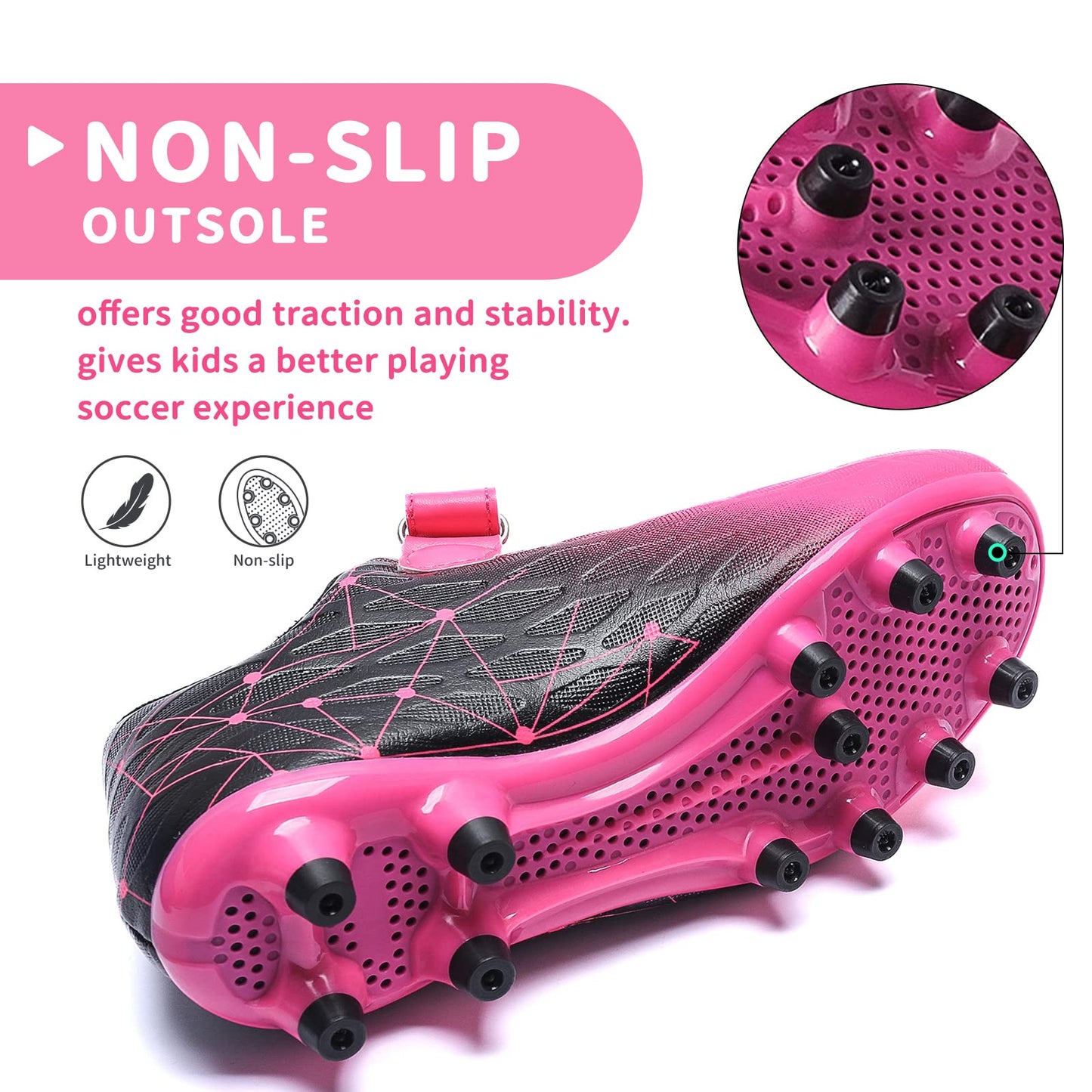 Boys Football Boots Shoes Kids Girls FG/AG Soccer Athletics Training Sport Running Shoes Profession Competition Teenager Indoor Outdoor Cleats Sneakers for Unisex Pink EU32 Convert 13UK Child