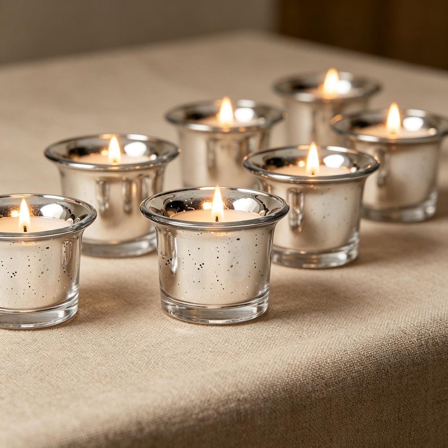 Hosley Set of 6 Metallic/Antique Finish Glass Candle Tealight Holders. Ideal Gift for Wedding Bridal Party Reiki LED Votive Tea Light Gardens O4 (Antique Silver)