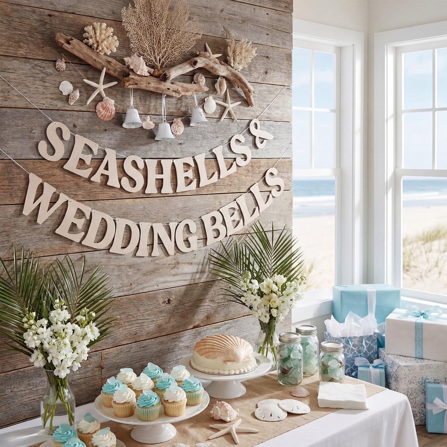 Affrolling Seashells & Wedding Bell Party Decorations Seashells and Wedding Bell Banner Beach Bridal Shower Coastal Bachelorette Party Decorations Last Toast on the Coast Decor Supplies