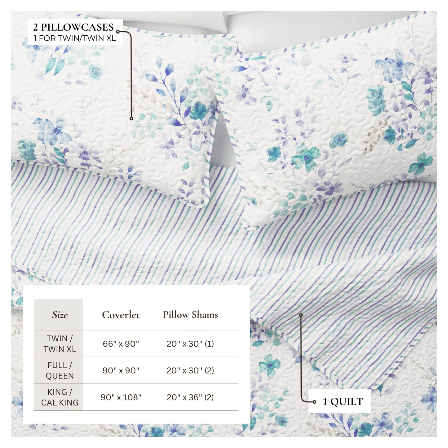 Great Bay Home Floral Quilt Set - 3-Piece King/California King Size Spring Bedding Set - Lightweight, All-Season, Reversible Bedspread (Bouquet)