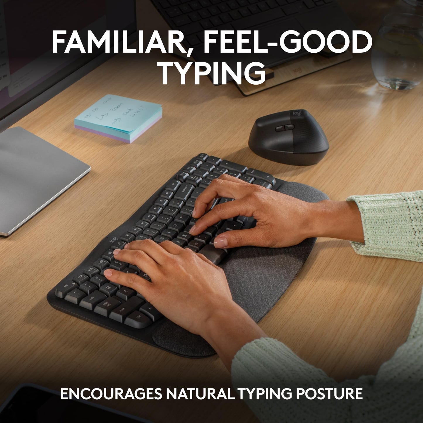 Logitech Wave Keys Wireless Ergonomic Keyboard with Cushioned Palm Rest, Comfortable Natural Typing, Easy-Switch, Bluetooth, Logi Bolt Receiver, for Multi-OS, Windows/Mac - Rose