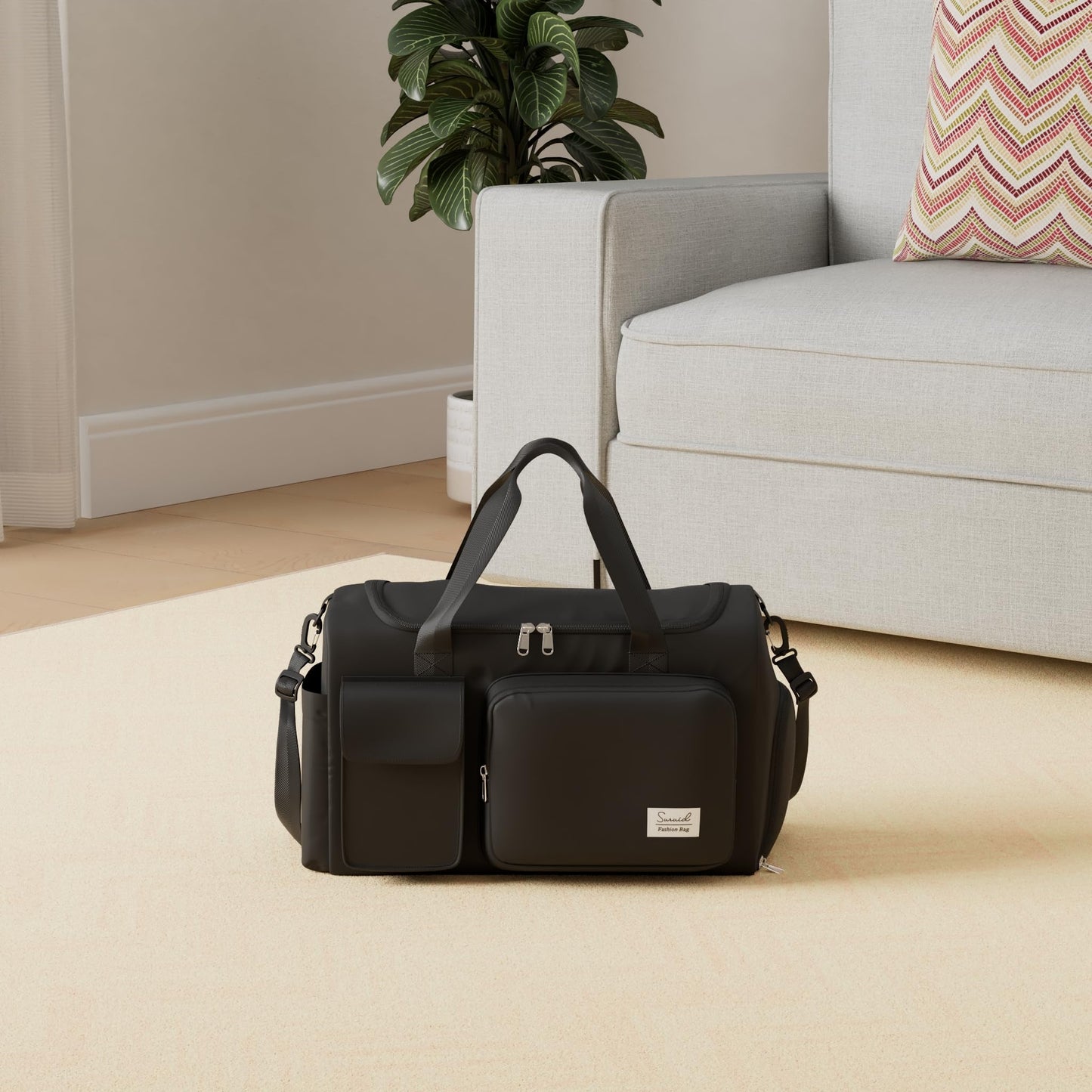 Suruid Sports Gym Duffel Bag with Shoes Compartment and Dry Wet Separated Pocket for Men and Women - Overnight Weekender Training Handbag Yoga Bag - Black