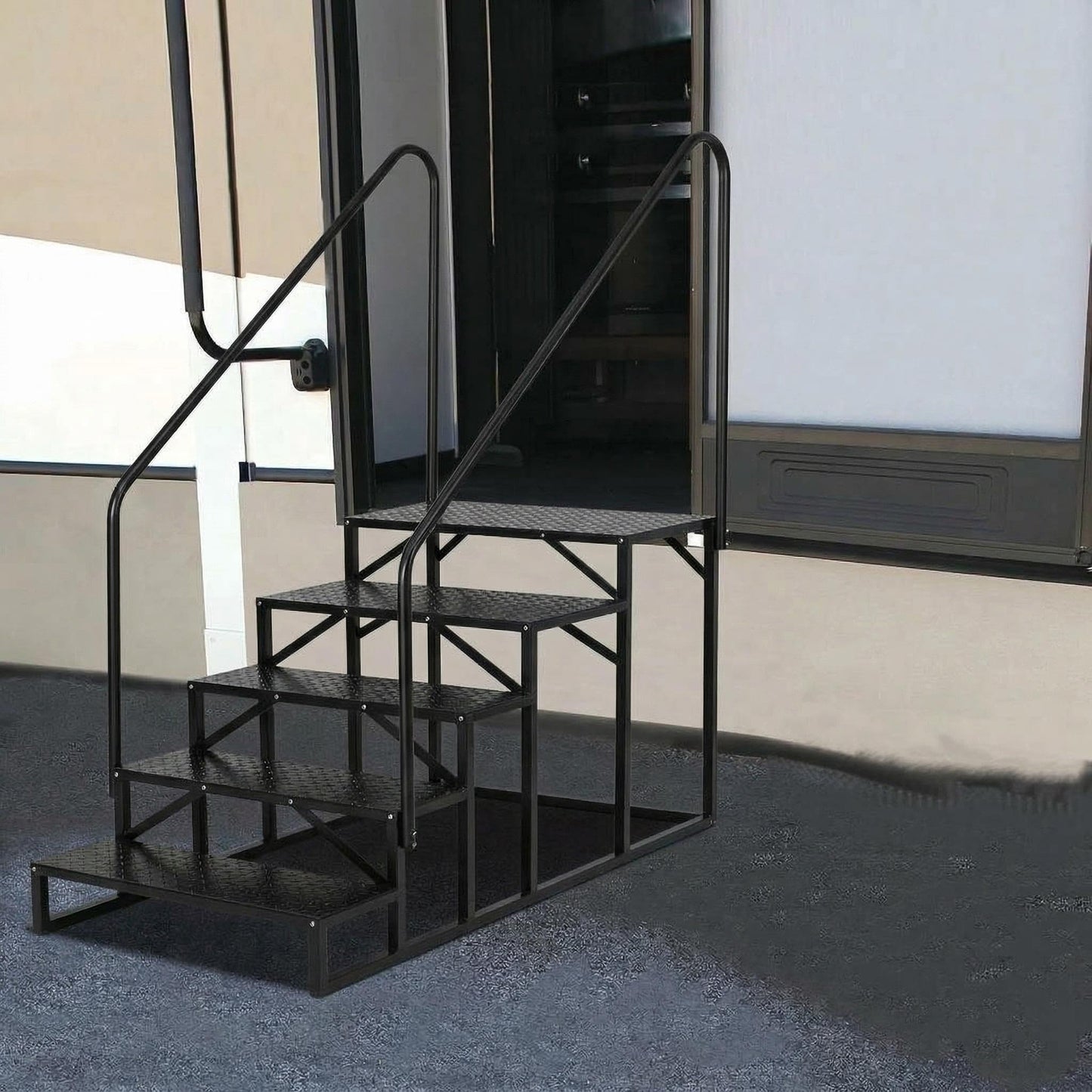 PeacefulHues 660 Lbs Heavy-Duty RV Steps with Handrail, 3-Step Anti-Slip Outdoor Stairs for Camper, Travel Trailer, Motorhome, Mobile Home, Hot Tub Spa, Portable