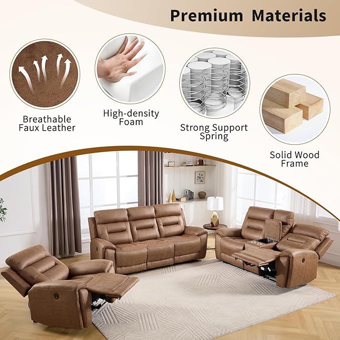 ANJ 2-Piece Oversied Faux Leather Power Recliner Sofa Set