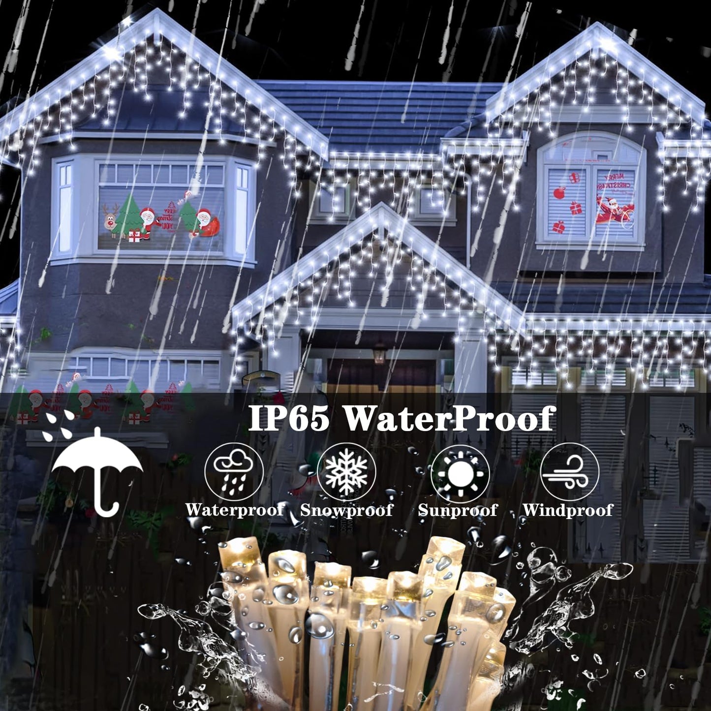 Aolupal Upgraded 640LED Solar Christmas Icicle Lights Outdoor Waterproof,60+16FT 13 Modes & USB Rechargeable Solar Powered Icicle Light for Roof House Yard Christmas Outdoor Decoration (Cool White)
