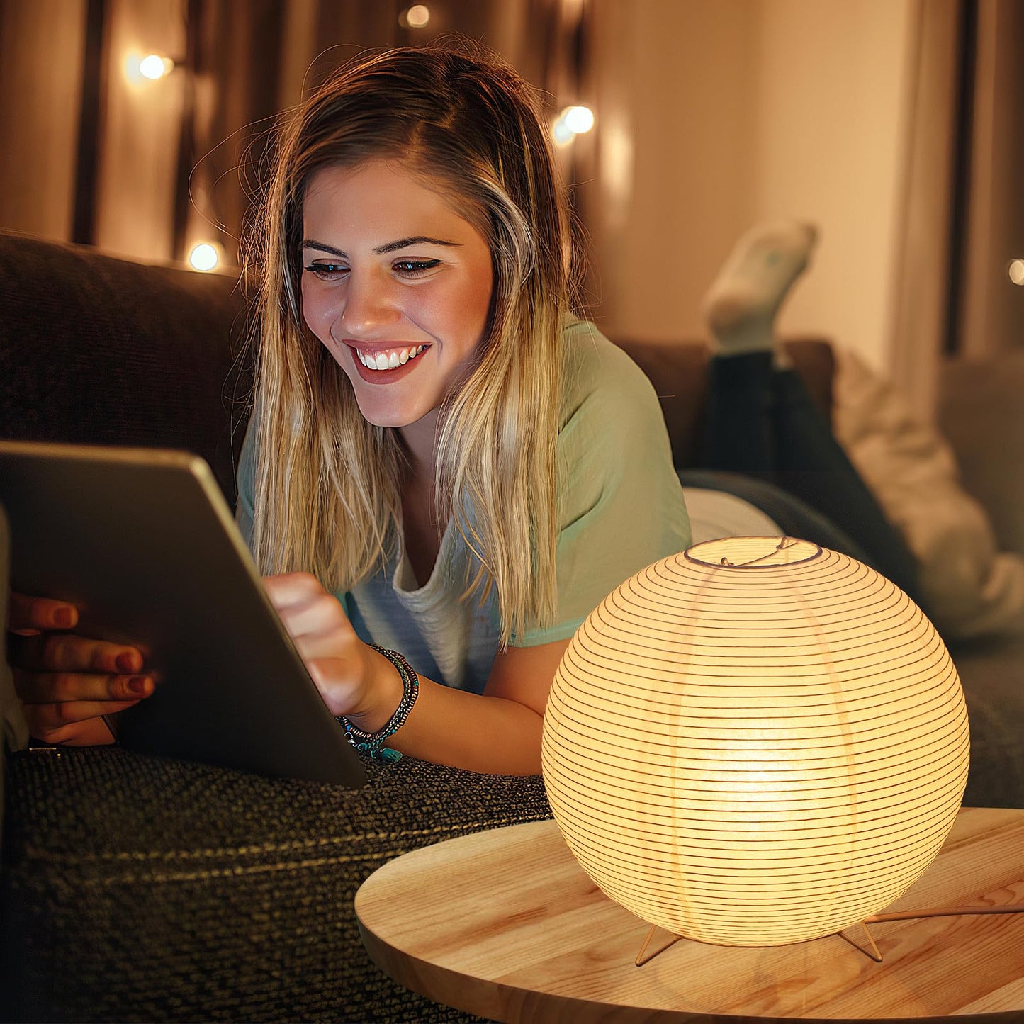 Totority Modern Paper Table Lamp, Japanese Lantern Style Bedside Night Light for Bedroom & Living Room, Minimalist Rice Paper Desk Lamp with Warm White E14 Bulb, Decorative Zen Home Lighting,US Plug