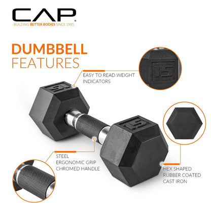 CAP Barbell Coated Dumbbell Weight | Multiple Options Pairs & Sets