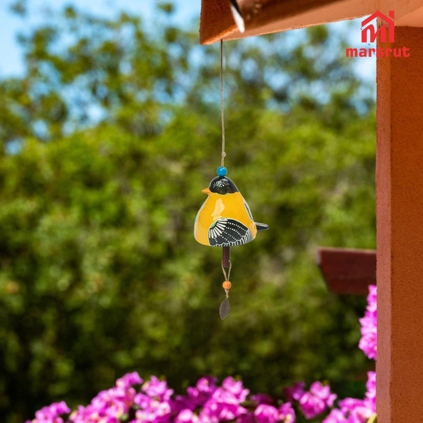 Bird Song Bell Wind Chime, Ceramic Cardinal Fashion Hanging Windchimes for Rustic Music Garden Backyard Church Decoration Porch Outside Outdoor Festival Memorial Gift Witness Friendship (Yellow)