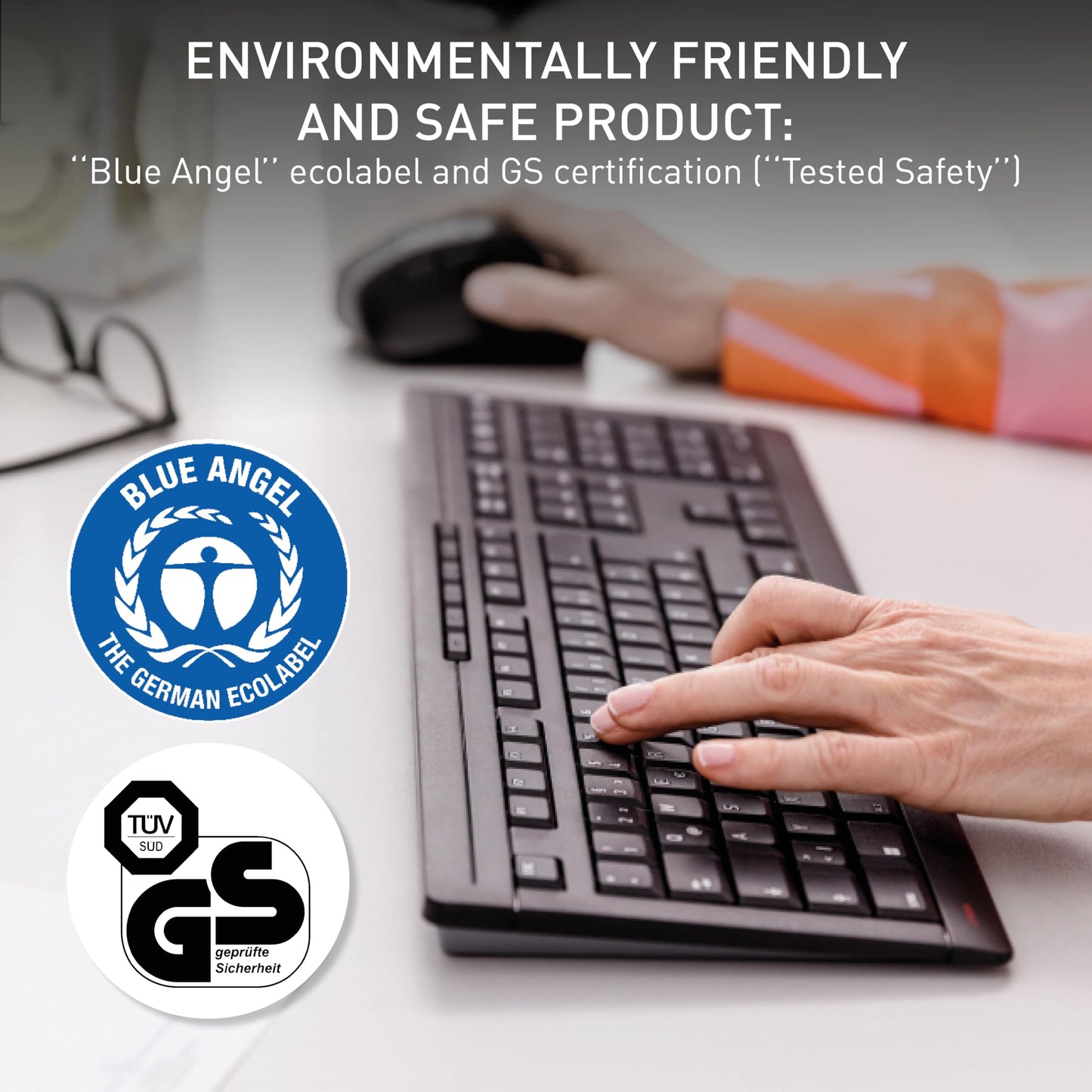 CHERRY STREAM KEYBOARD WIRELESS, Cordless Keyboard, UK Layout (QWERTY), 2.4 GHz RF, Quiet Keys, Flat Design, Battery-Operated, Black