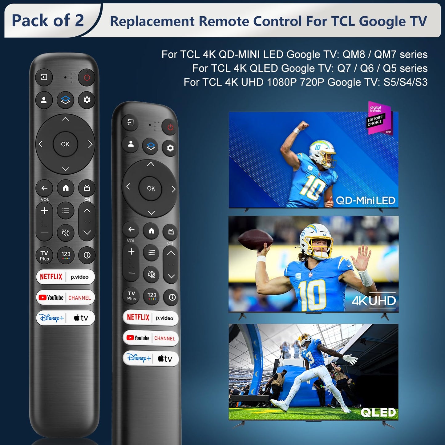 Voice Remote Only for TCL-Google-TV-Remote-Control Replacement,RC813 Remote Compatible with TCL 4k QLED/UHD/QD-Mini LED Series Smart TVs(Not for Fi & Roku TVs)