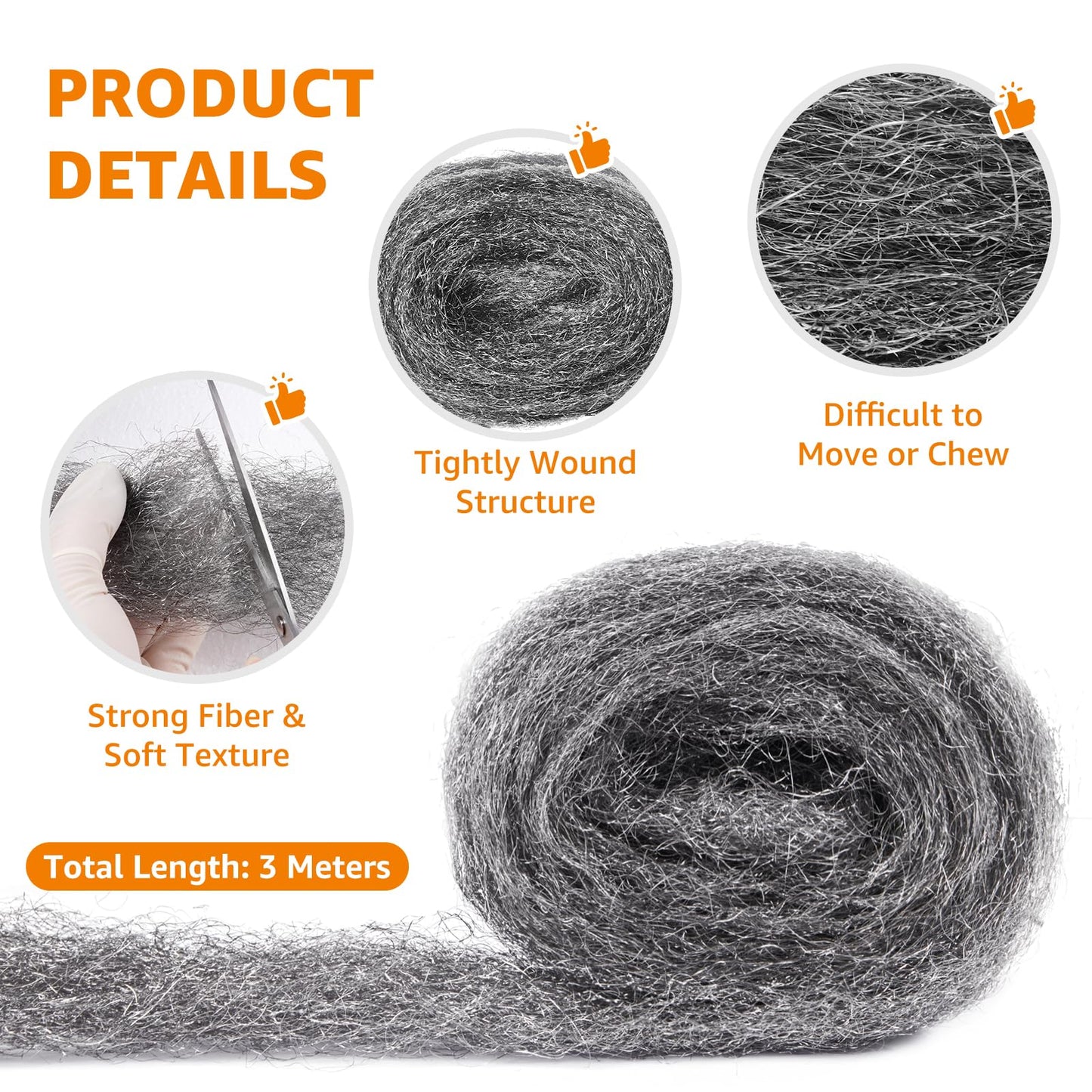 PICK FOR LIFE Steel Wool Mice Blocker 2 Pack 0000 Coarse Wire Wool Mice for Cleaning Rodent Control Gap Hole Filler Keep Rodent Rat Insect Pest out for Attic Garden Kitchen Garage with Gloves(3m/Roll)