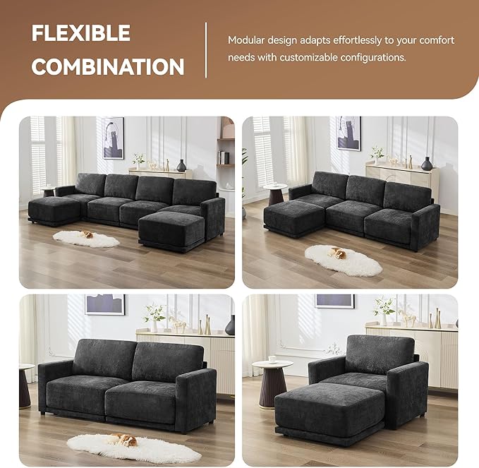110.6" L Shaped Sectional Sofa, Modular Cloud Deep Seat Couch