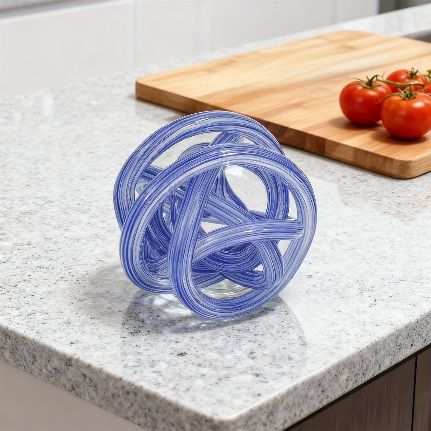 ORRFIDDY Glass Knot Teal Decor Ball - 5 Inch Hand Blown Infinity Sculpture Orbit Home Decor Table Decoration Interio Art