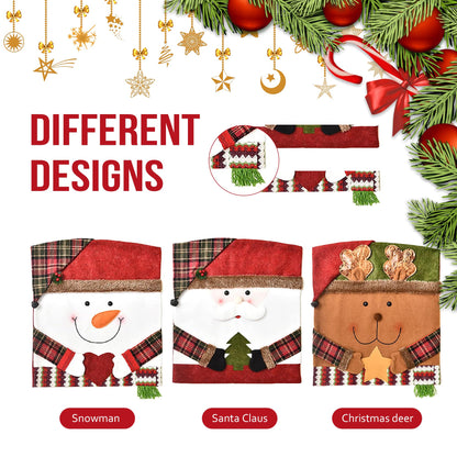 APXPF Christmas Chair Covers Set of 6 Christmas Chair Back Covers for Dining Room Cute Santa Chair Cover Party Chair Covers Christmas Decorations Red
