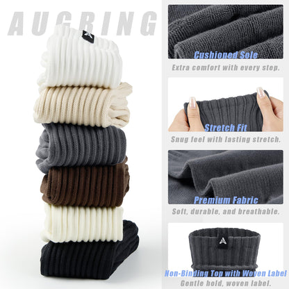 AugRing Scrunch Slouch Crew Socks Retro Ribbed Cotton Cushioned 3 Pack Boot Sneaker Gym Cozy Calf Socks For Men & Women (US, Numeric, 5, 10, Regular, Regular, 3 Pack White)