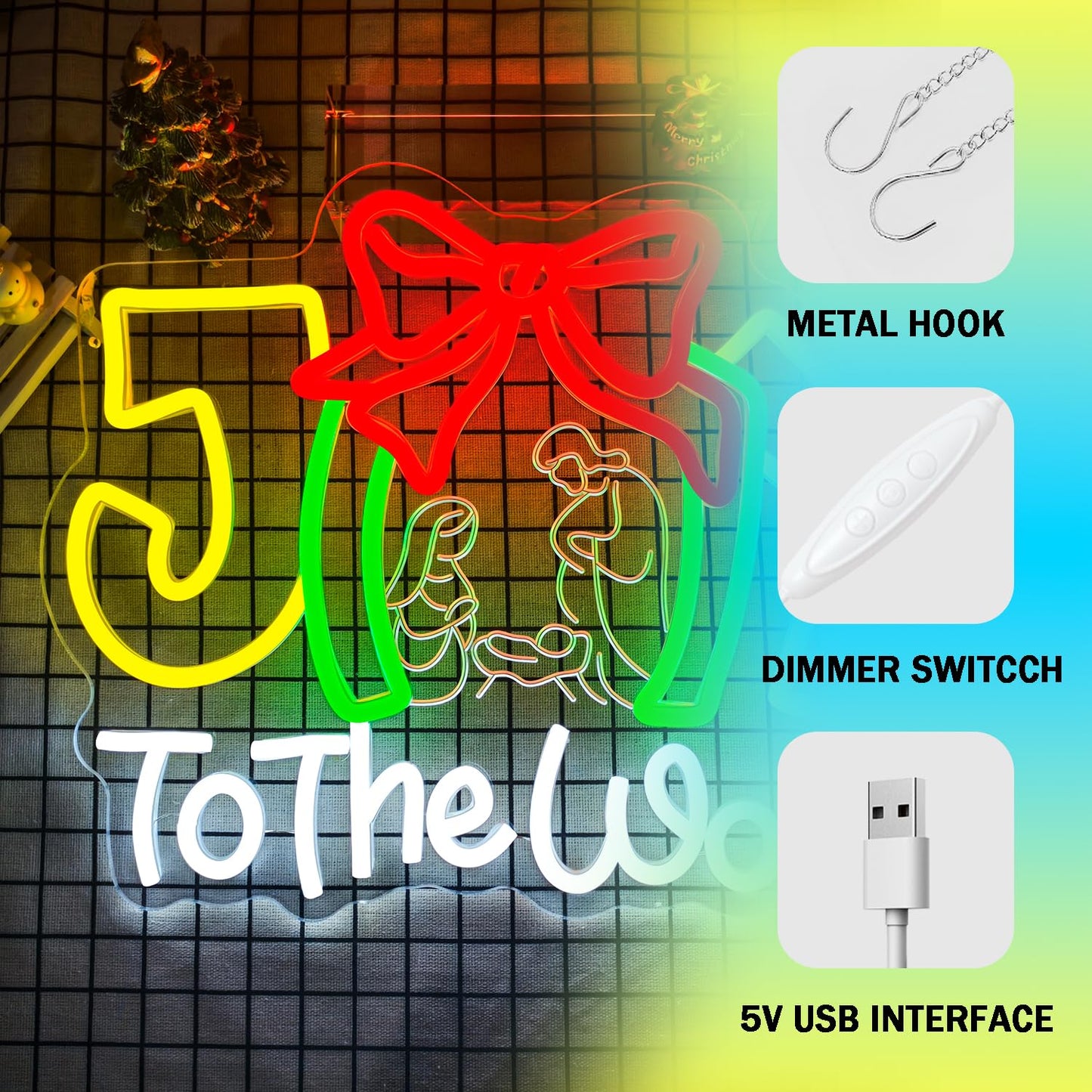Joy to Tthe World Neon Sign Christmas Neon Sign for Wall Decor christmas Neon Light Dimmable Christmas Neon Light Sign for Bedroom Living Room Holiday Party