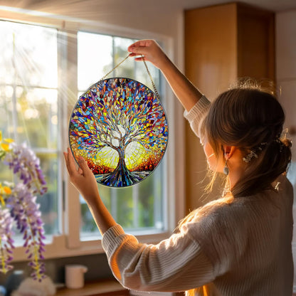 Stained Glass Window Hanging, 8 in Tree of Life Sun Catchers Indoor Window, Stained Glass Suncatcher, Gifts for Women, Her, Wife, Friend and Mom for Mother's Day, Christmas, Birthday