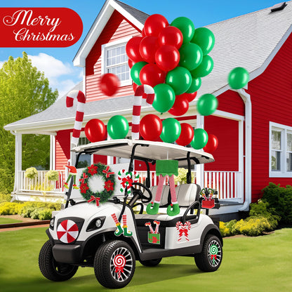 Soulchen 73 Pcs Christmas Car Decoration Kit Candy Cane Santa Claus Nose Hanging Elf Legs Xmas Wreath PVC Decoration Red Green Balloons Christmas Candy Car Accessories for Truck Vehicle Decorations