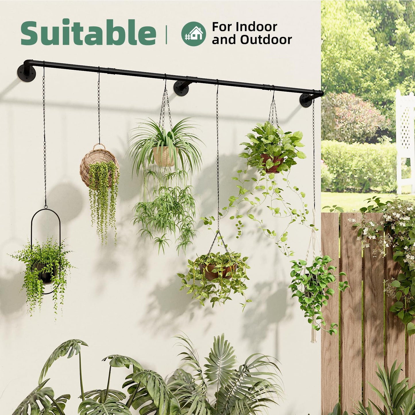 Galood Plant Hanger Indoor with 6 Hanging Chains Hanging Planters for Indoor Plants Hanging Plant Holder Window Plant Rod Black Metal Shelves(70.8 Inch Pot not Included