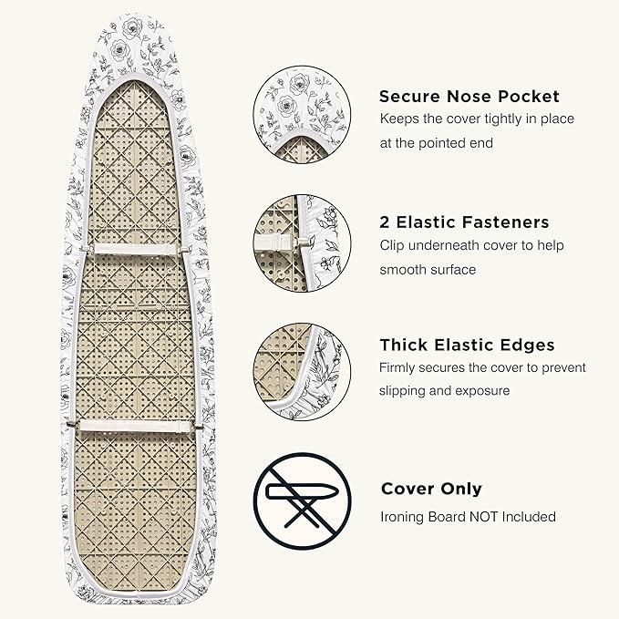 Ironing Board Cover and Pad 15"x54" Extra Thick Natural Cotton, Scorch and