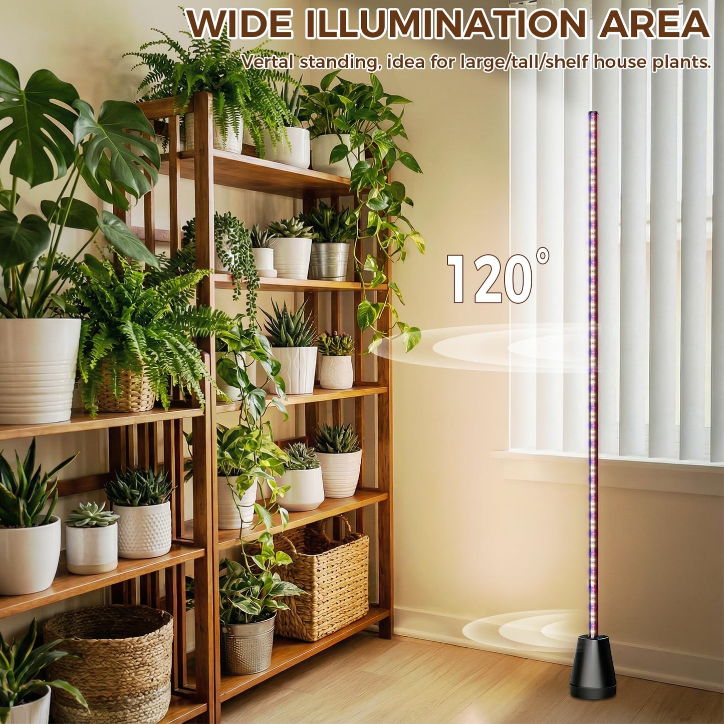 CCACC 60 Inch Grow Lights for Indoor Plants, 24W 192 LED Full Spectrum Grow Light with 3/6/12H Timer, 3 Modes 5 Dimmable Standing Vertical Plant Light for Tall Plants/Flowering