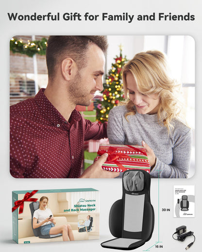 Snailax Shiatsu Neck and Back Massager with Heat, FSA HSA Eligible, Upgraded Massage Chiar Pad with Compression, Vibration, Chair Seat Massager for Home, Office, Gifts for Men, Women