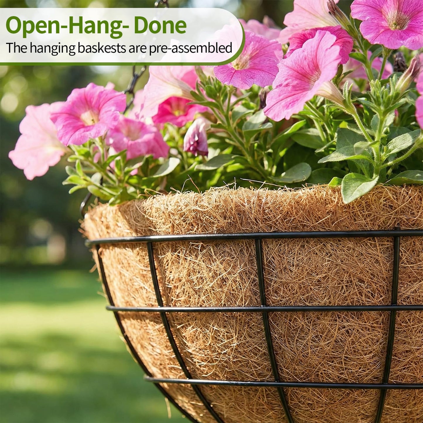 14 Inch Hanging Baskets for Plants Outdoor, 4 Pack Large Hanging Planters for Indoor Outdoor Plants, Round Metal Wire Hanging Flower Pots with Coconut Coir Liners for Garden, Deck, Porch, Balcony
