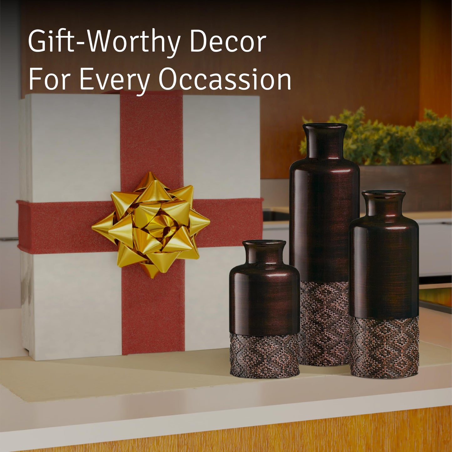 Creative Scents Dublin Brown Vases - Set of 3 Vases - Table Centerpieces for Dining Room, Kitchen Décor, Home Decor for Your Living Room, Dining Room, Bedroom, Office, Entry Table or Shelf Decor