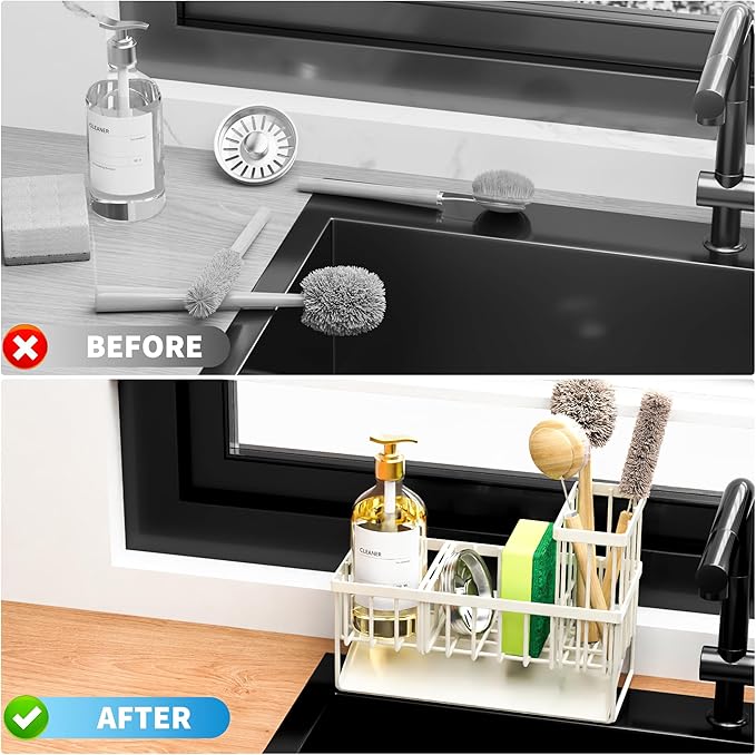 Cisily Off White Sponge Holder for Kitchen Sink, Sink Caddy Organizer