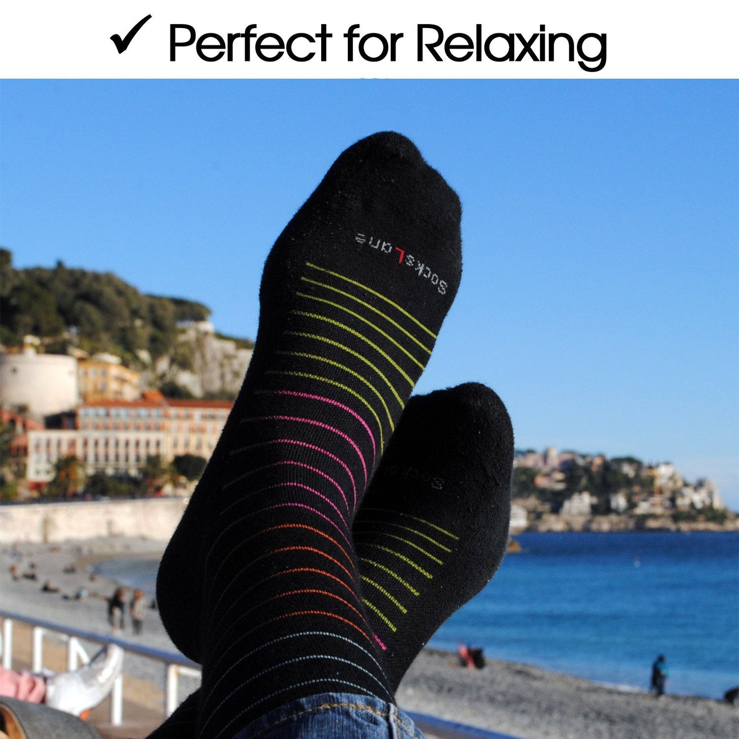 SocksLane Cotton Compression Socks 15-20 mmHg Class 1 Support Knee-High (Gray Stripes, Medium-Large)
