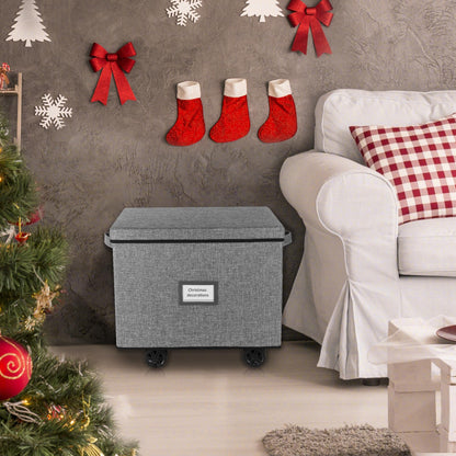 Lukeline Rolling Christmas Ornament Storage Box, Holiday Ornament Organizer with 3 Individual Removable Trays, Large Capacity Christmas Ornament Box with Tow Rope and Double Handles
