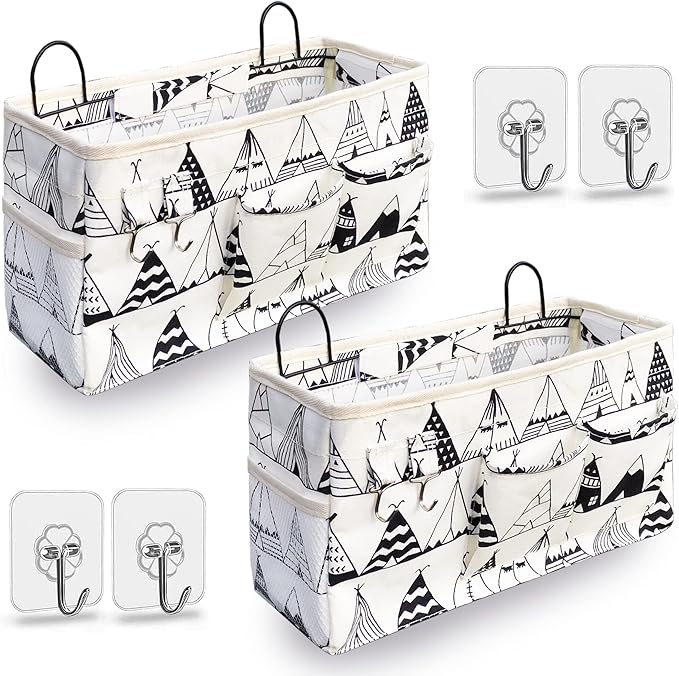 2pcs Large Wall Hanging Organizer Bag, Linen Fabric Door Hanging Storage Baskets