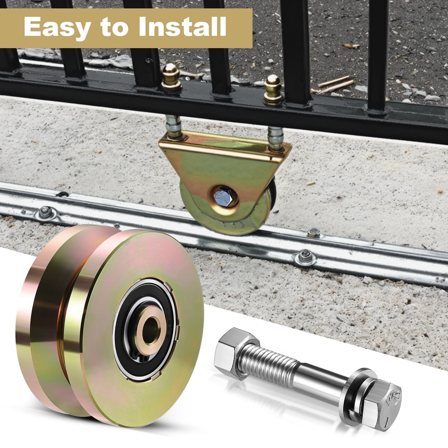 Soiiw 4" V Groove Sliding Gate Rollers 2 PCS Heavy Duty Solid Carbon Steel 4" Dia 1-3/4" Width Double-Sealed Bearing Gate Wheels, 3000 LBS Load Capacity for Driveway Fence & Industrial Sliding Gates